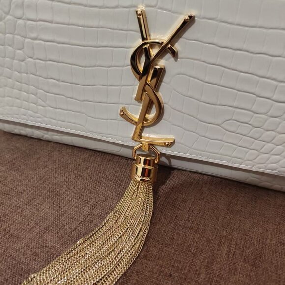 Yves YSL Saint Laurent KATE medium fringed crocodile-embossed leather bag - Picture 8 of 8